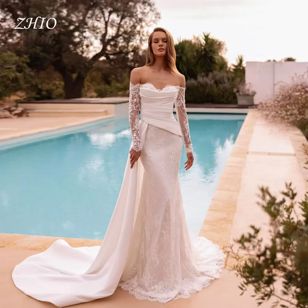 ZHIO элегантное кружевное свадебное платье русалки с открытыми плечами и шлейфом, женское свадебное платье на заказ, вечернее платье dRESSESVestido de novia