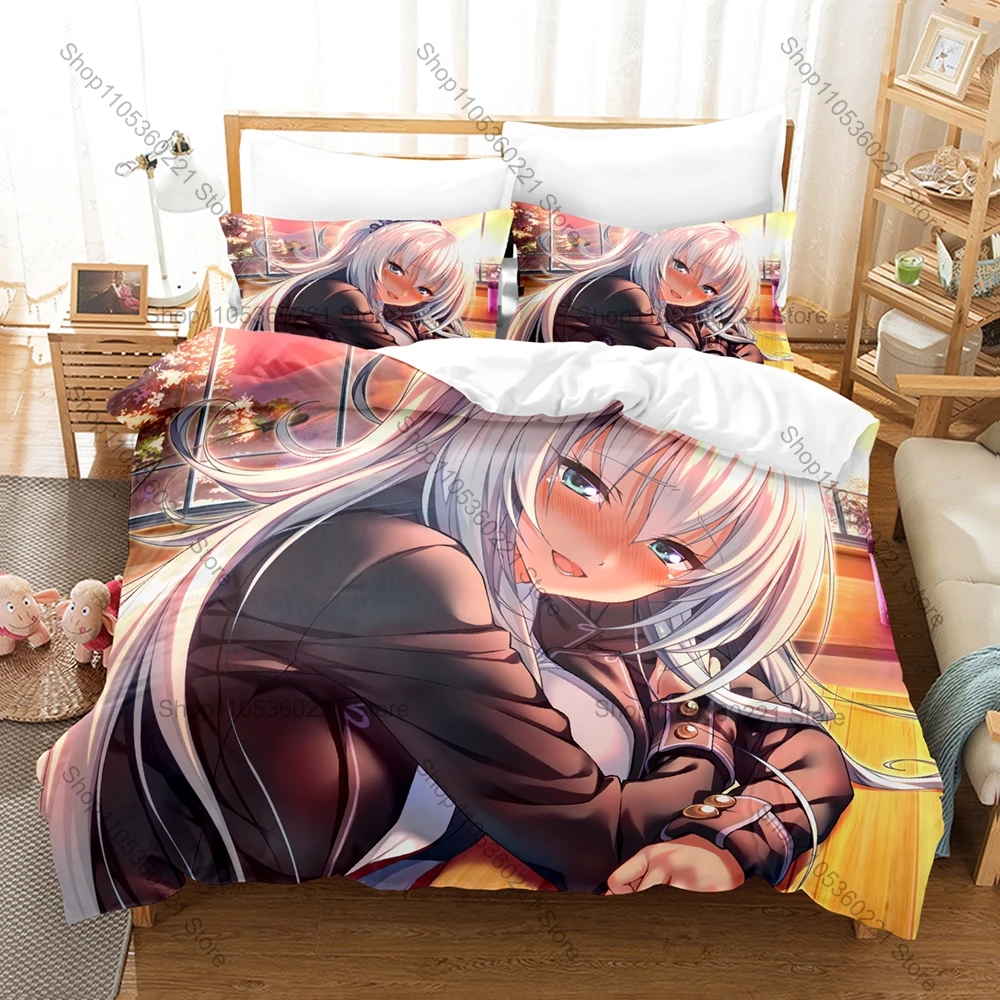 Cool Amakano Snow Town Hot Spring School Girl Sweet Anime Visual Novel Print Duvet Cover + 2 Pillowcases Pastel Winter Microfibe