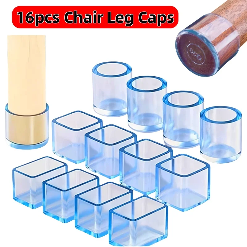 16pcs Rubber Chair Leg Caps Floors Protector Pads Furniture Table Covers Socks Plugs Cover Furniture Leveling Feet Home Decor