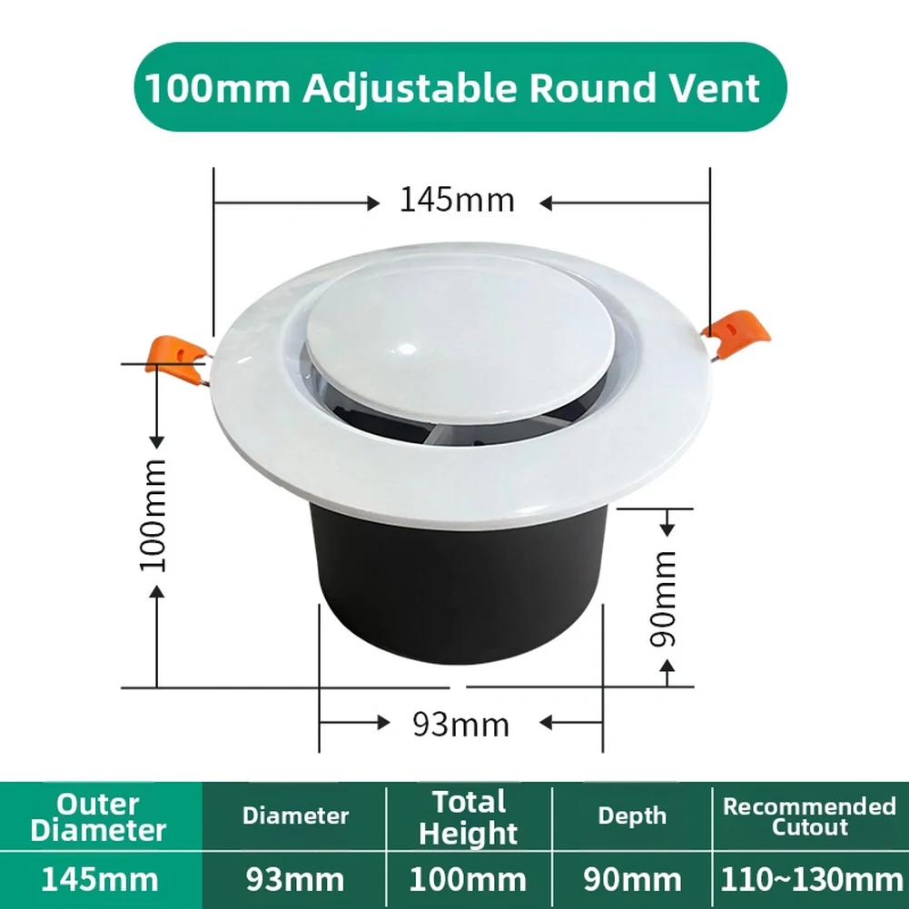 ABS Air Conditioner Disc Vent Cover Wall or Ceiling for exhaust Cap Fresh Air Inlet Adjustable Airflow White 75 90 100mm