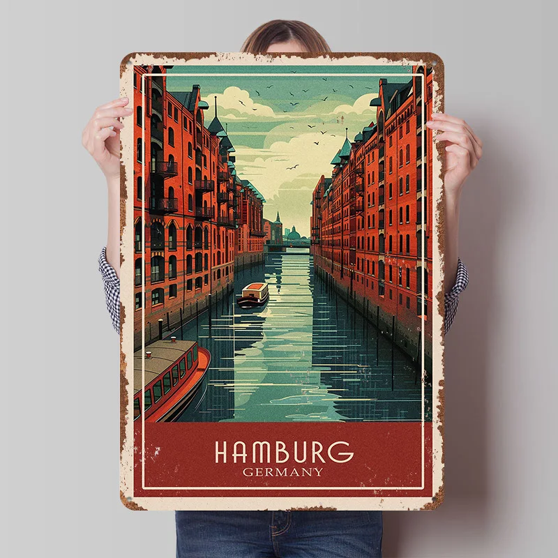 Hamburg Germany Metal Poster Customized Wall Art Retro Vintage Tinplate Signs for Man Cave Decoration Garage Accessories House