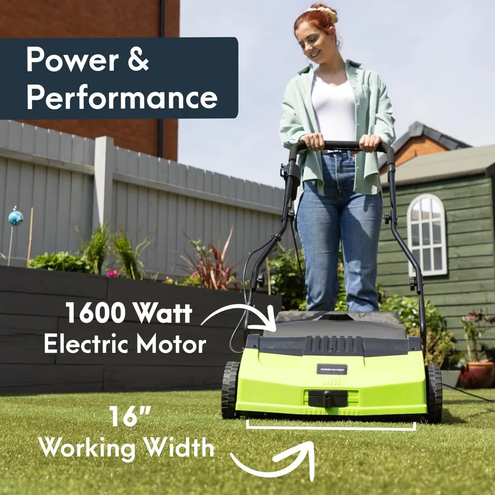 V2 - Artificial Grass Electric Sweeper Rake Vacuum 45L Collection Bag,5 Adjustable Heights, Foldable Handle