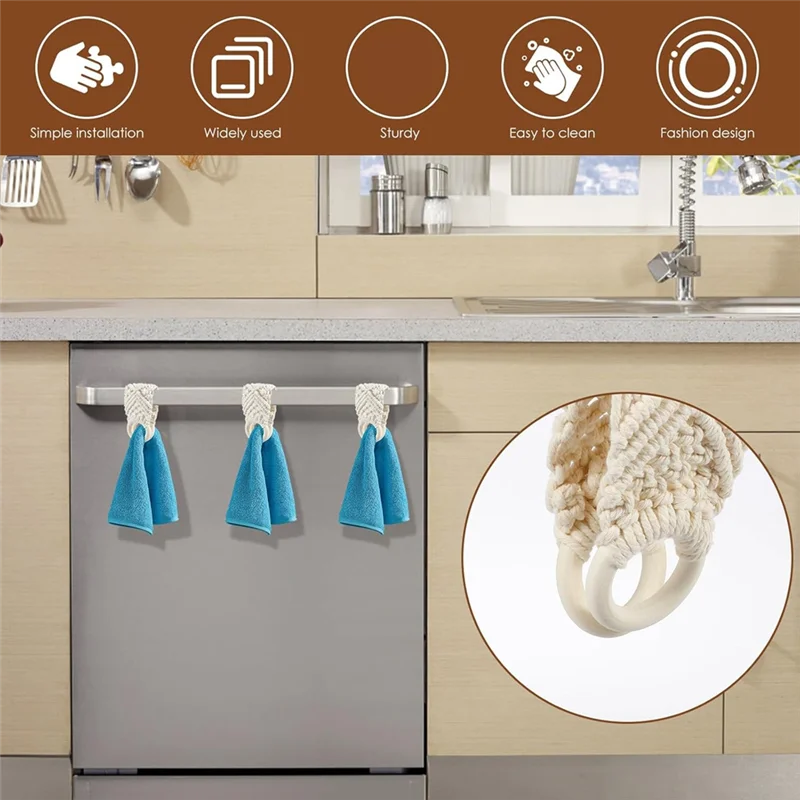 

ABKD 3 шт. вязаный крючком держатель для полотенец для посуды, вязаный подвесной держатель для кухонных полотенец макраме с петлей, кольцо для полотенец крючком