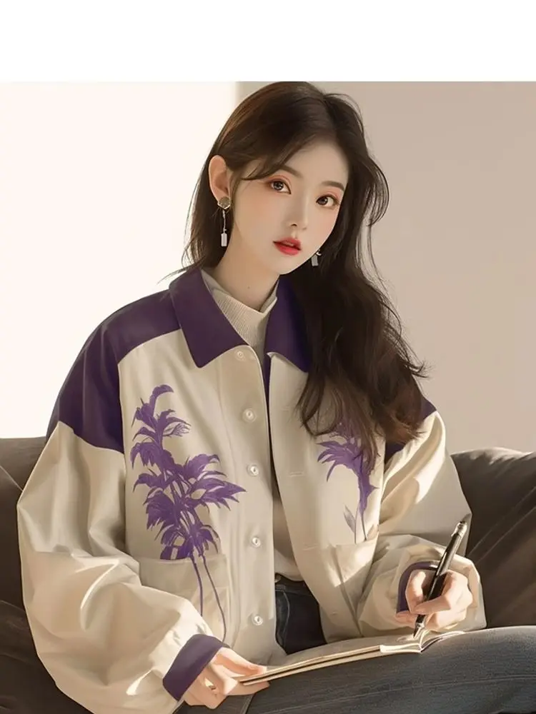 Floral Printed Coats Women Long Sleeve Casual Pullover Office Lady Casual Wear Tops Oversized