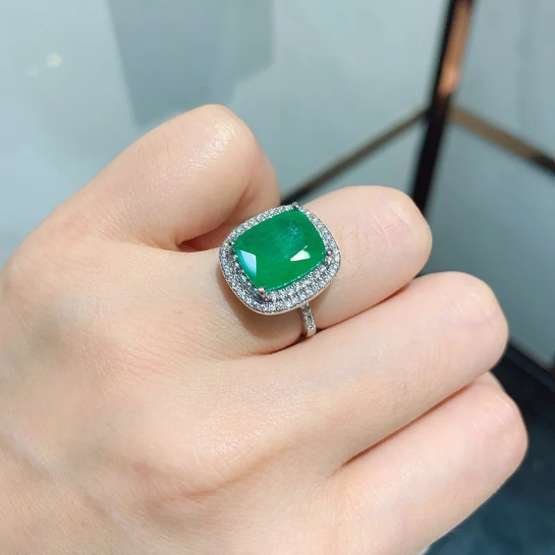 

Women's Ring Micro Pave Diamond Square Shape Large Paraiba Zircon Ring Jewelry Ring