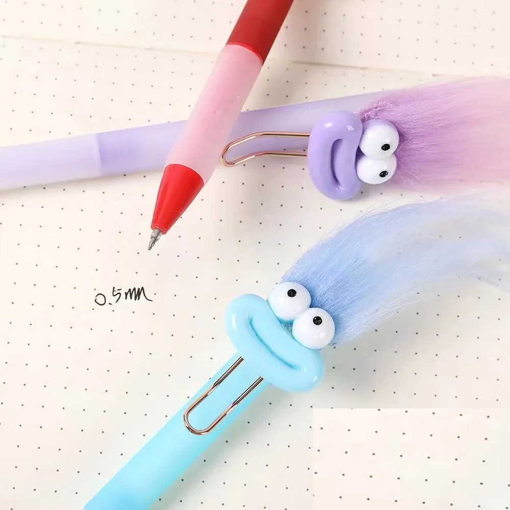 School Kantoorbenodigdheden Cadeau Studenten Schattige Balpen Mooie Esthetische Kawaii Lelijke Grote Ogen Pluizige Zwarte Inkt Gel Pen