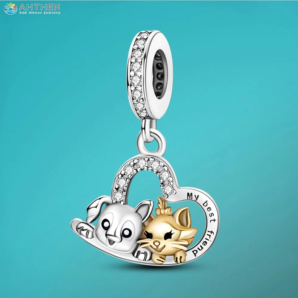 

Ahthen 925 Sterling Silver Beads Cats & Dogs Friends Dangle Charm fit Original Pandora Bracelets Fashion Fine Jewelry Gift