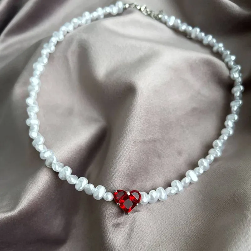 Элегантный кулон в форме сердца с кристаллами циркона, геометрическая цепочка в стиле барокко с искусственным жемчугом, ожерелье для женщин, колье, ювелирные изделия на день Святого Валентина N540