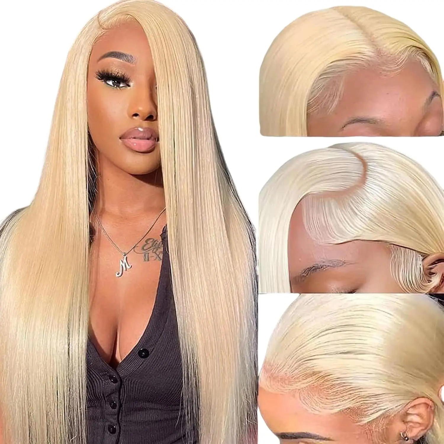 

Alimice 613 13x6 Lace Front Wig Human Hair 180% Density Blonde Wig Human Hair Straight Pre Plucked With Baby Hair