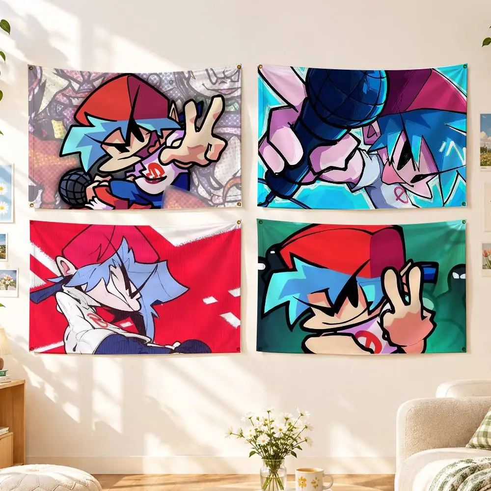 Game FNF B-Boyfriend Flags Wall Hanging Background Art Banner for Bedroom Home Outdoor Decor