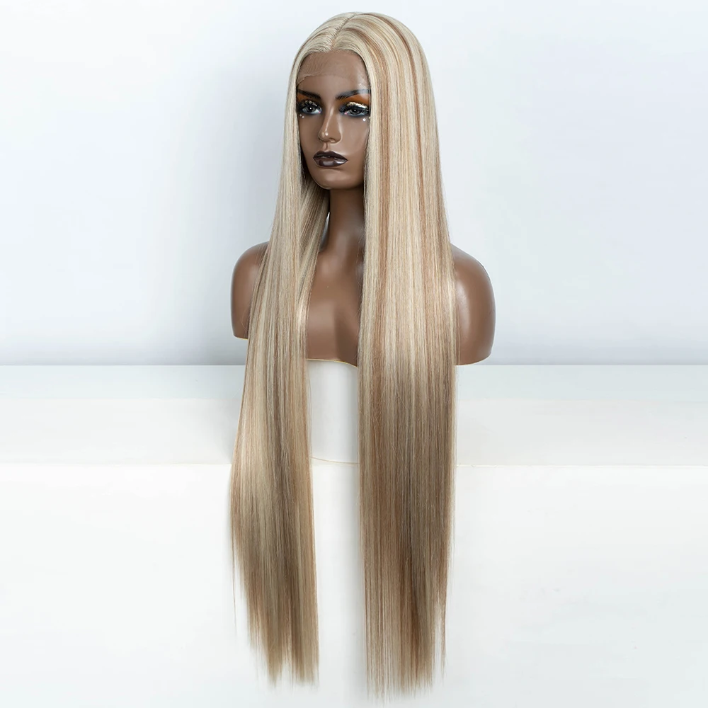 Syntetyczne koronkowe peruki z przodu Piano Blonde Brown Black Lace Wigs 38 Inch Long Straight Wig Lace Wig Cosplay Straight Lace Front Wig