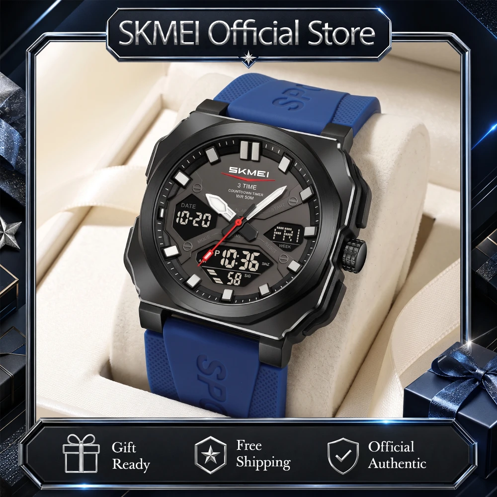 SKMEI 2418 Fashion Digital Watches 50M Waterproof Unisex Wristwatch 3Time Clock Alarm EL For Casual Office Date Week Display