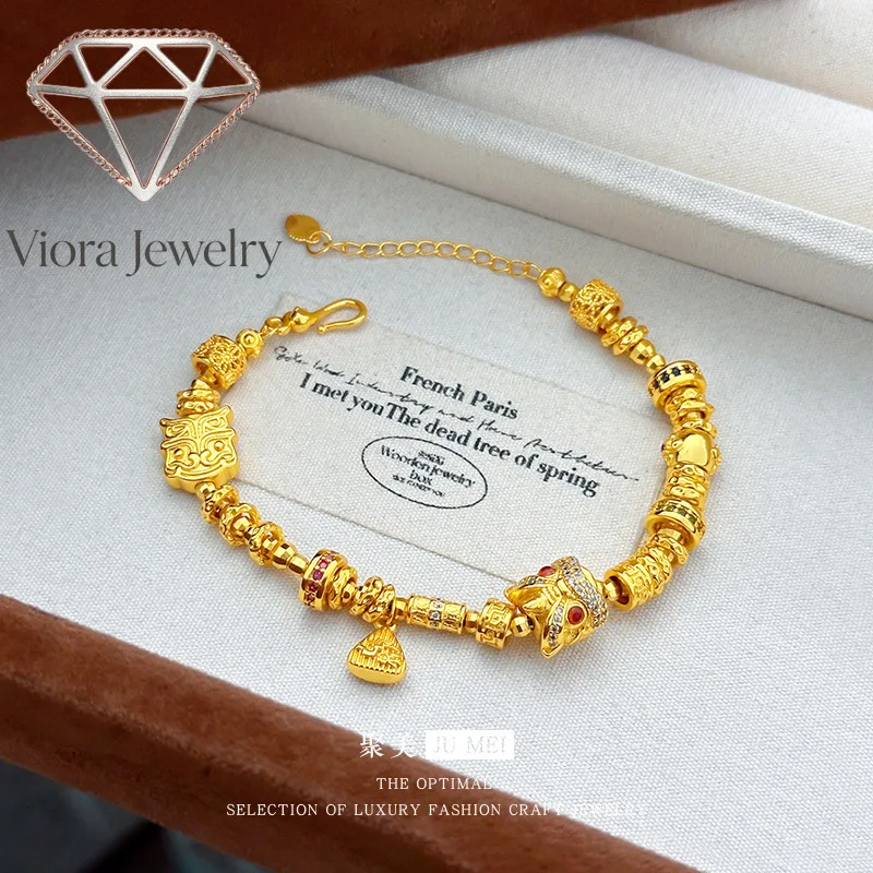 Viora Jewelry luxury designer jewelry 9999 24K real gold new light design new Chinese style diy wake up lion running ring wrappe