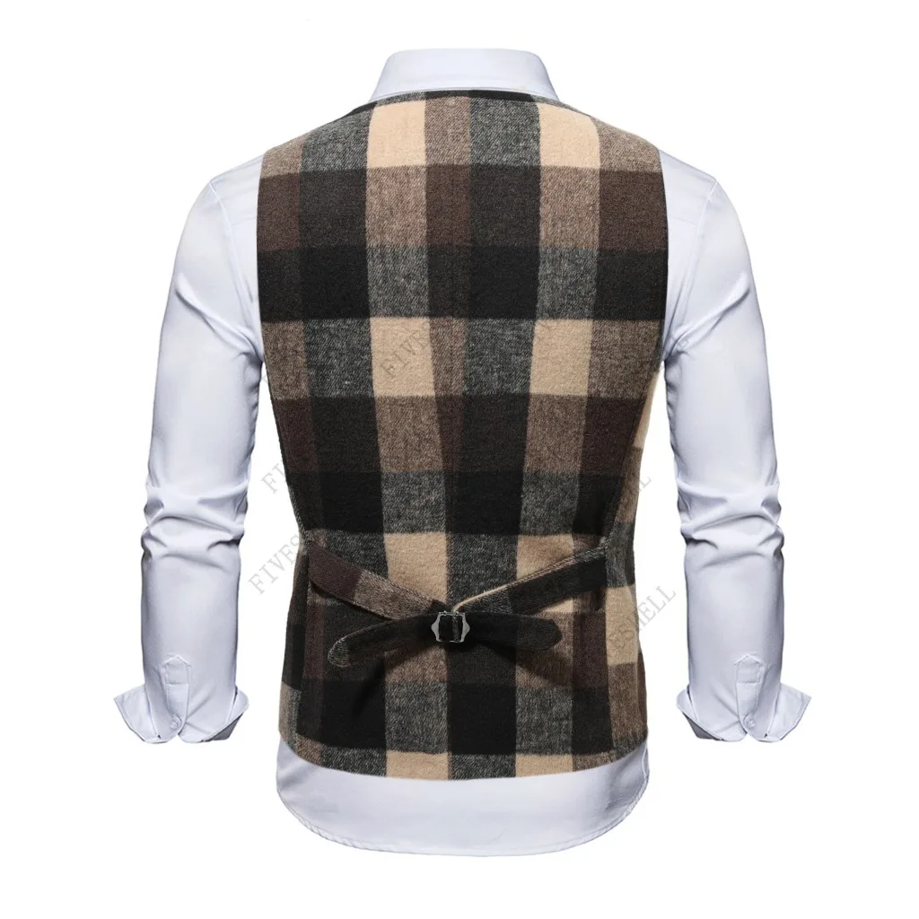 Mens Slim Fit Formal Herringbone Tweed Vest Hipster Vintage Plaid Dress Vest Waistcoat Men Party Tuxedo Suit Vests Gilet Homme