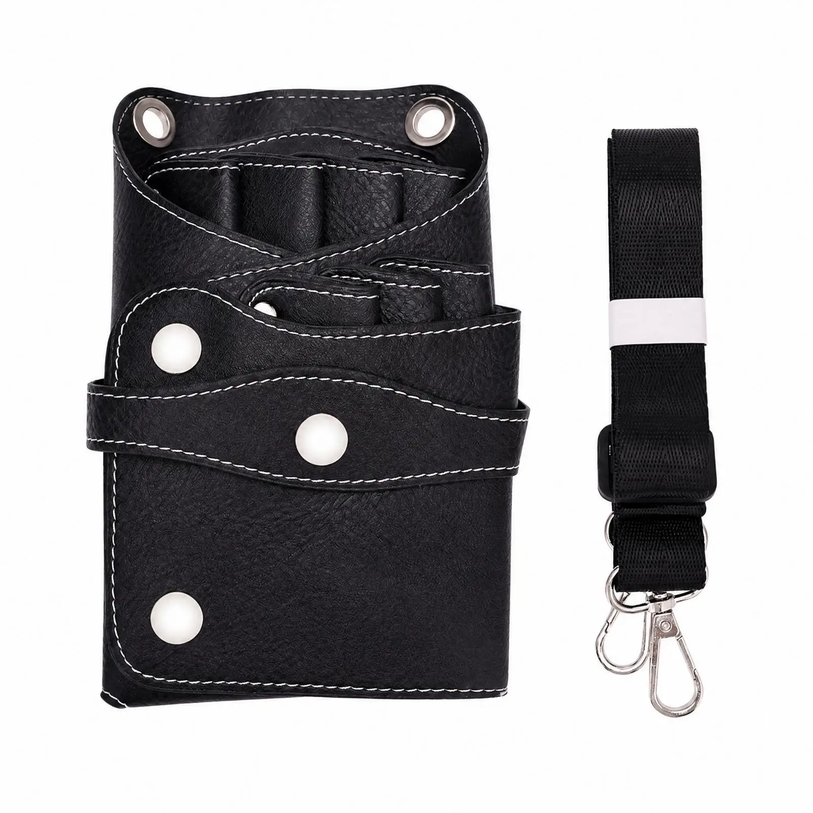 Hairdressing Scissors Pouch PU Leather Barber Tool Organizer Bag with Shoulder Strap for Salon Stylist Storage