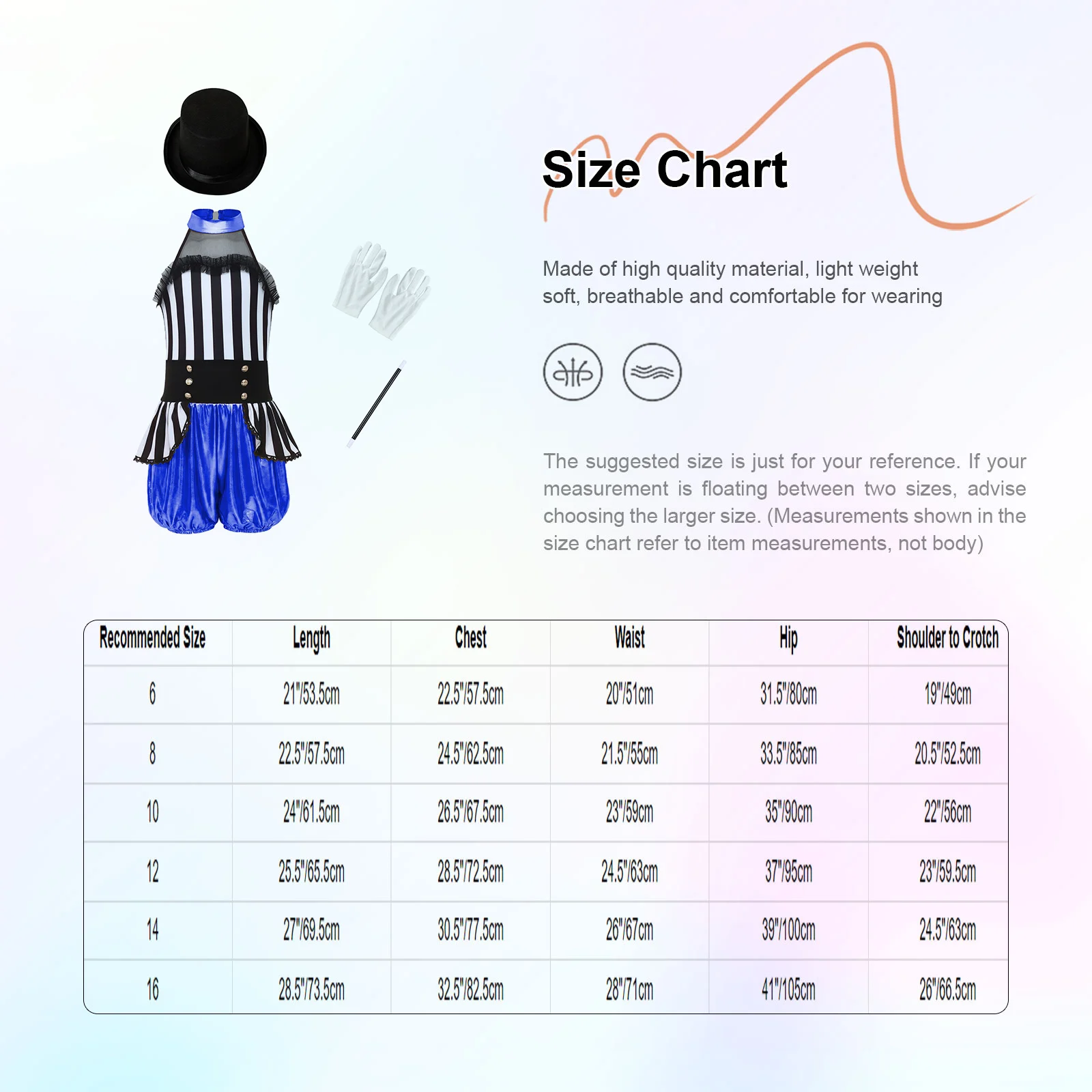 

Girls Metallic Circus Ringmaster Outfit 4 Pcs Jumpsuit Patchwork Waist Overlay with Magic Wand Hat Gloves for Stage Performance