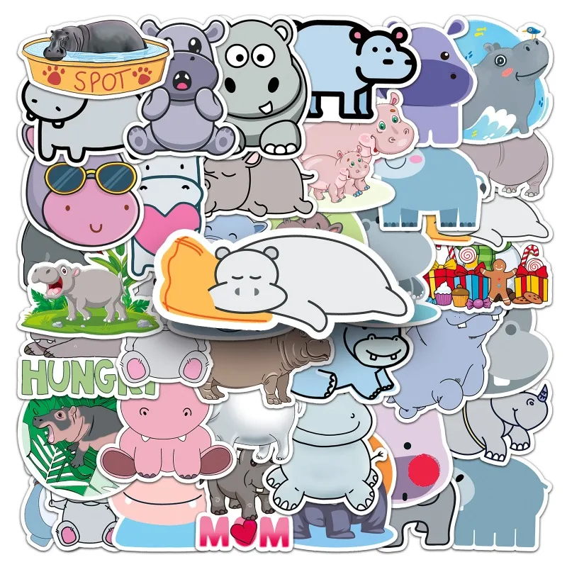 50 Stück Cartoon Persönlichkeit Nilpferd Kreative Graffiti Dekoration Aufkleber
