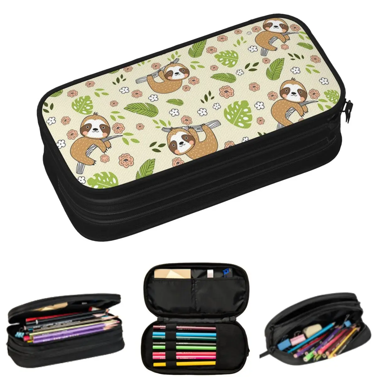 

Cartoon Cute Sloth In The Branch Pencil Cases for Students Gifts Pen Box Pencil Bag Big Capacity Pencil Pouch