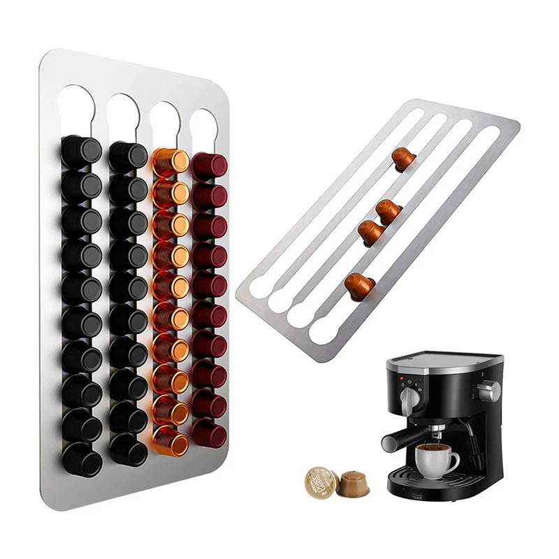 Holder For Nespresso Pods 40 Pod Holder Stainless Steel Wall-Mounted Coffee Capsule Organize Suitable For Offices