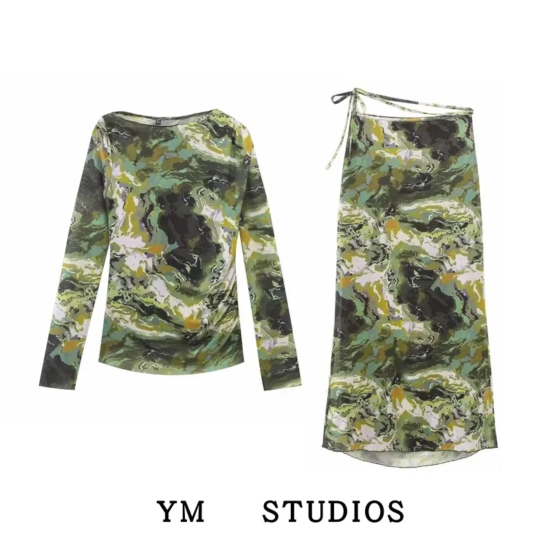 

Faionable Long Sve Silk Me Blouse And High Waist f Skirt Two Piece Set Women's Design Sle Summer Collection