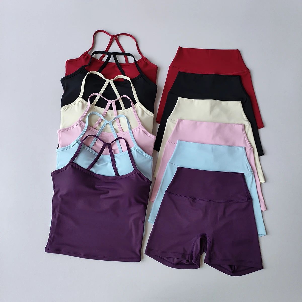 Langes Trägerloses Top-Set Yoga Gym Set Nahtloser Rückenfreier Sport-BH Tops Tanktop Hüftlift-Leggings Gym-Shorts-Sets Sportset – Detail 27