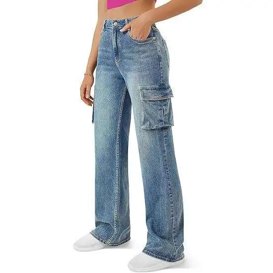 High Waist Straight Leg Casual Fashionable Multi-Pocket Slimming Jeans for Women Autumn Long Pants Seven-Quarter Sleeve view 2