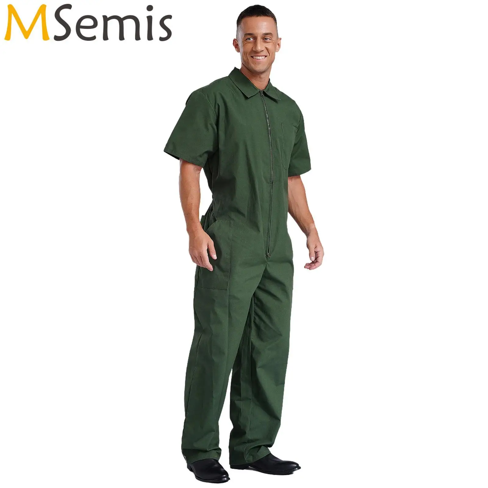 

Mens Overalls Workshop Uniform Coveralls Jumpsuit Resistant Dungarees Zipper Multiple Pockets Rompers Shorts Sleeve Workwear