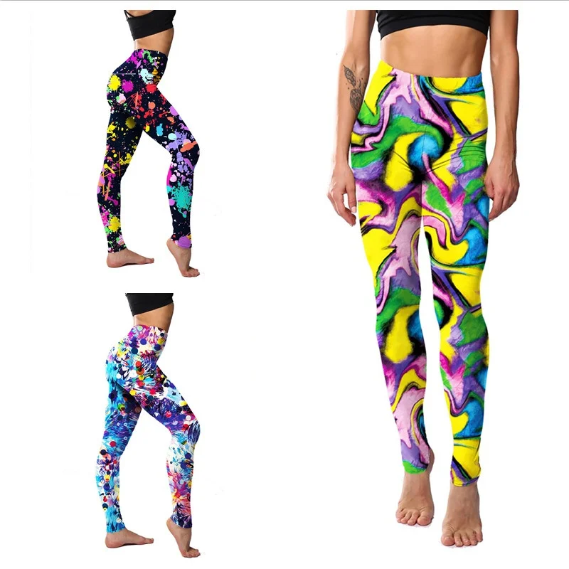 

Trendy Abstract Line Digital Print Women's Splaed Ink Boting Pants Retro Hip Hop Disco Costume Polyester Fiber