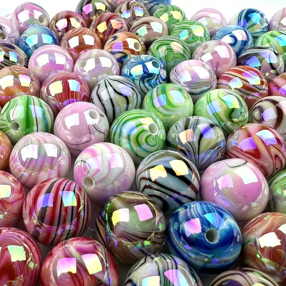 50/100pcs AB Colored Acrylic Beads With Stripe Pattern Round Balls Beads For Making DIY Jewelry Necklaces Accessories 8 10mm 