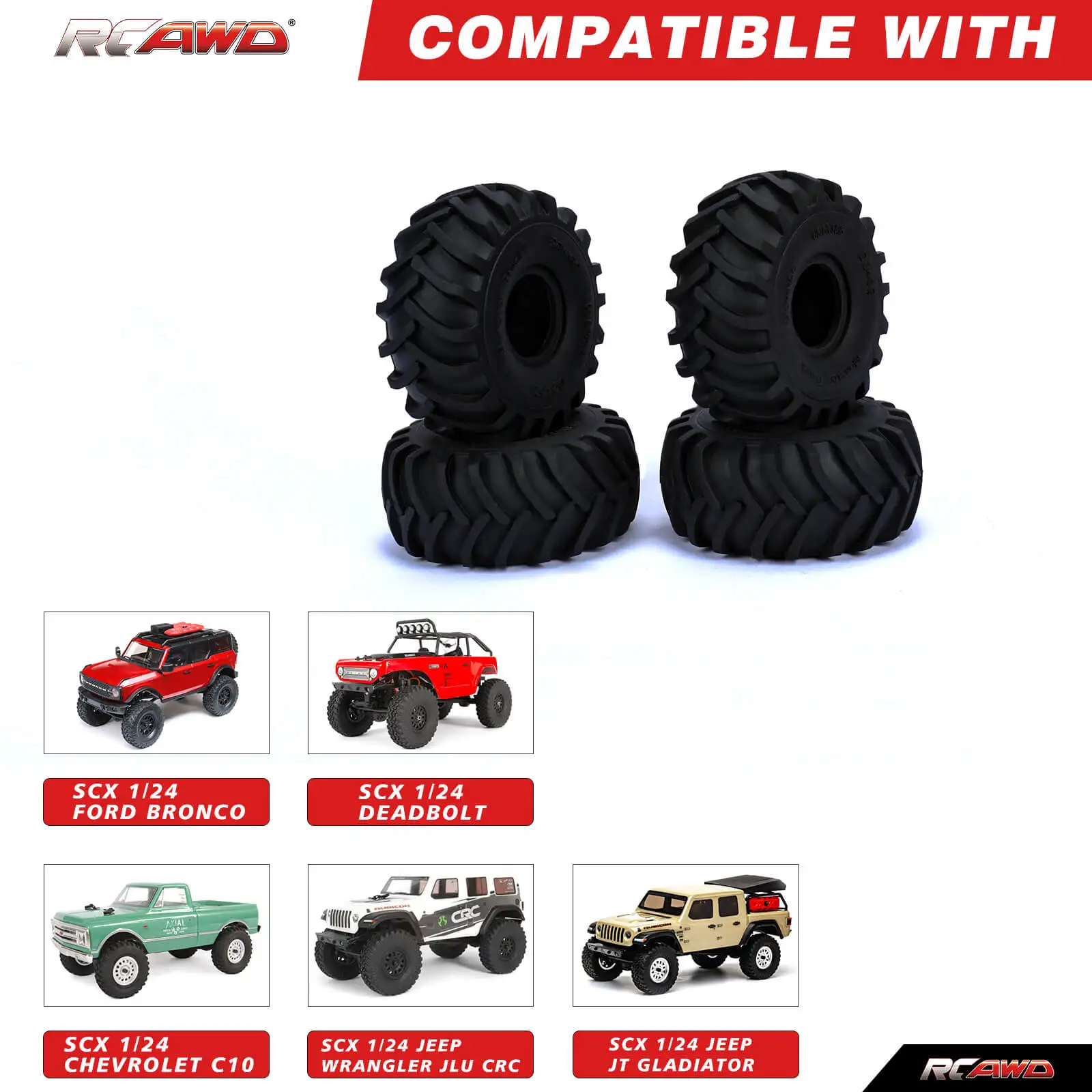 

RCAWD 4pcs/set SCX24 1.0 Large Foot Herringbone Pattern Tire Skin 68MM * 32MM for Axial 1/24 SCX24 Crawlers Tire Upgrades Parts
