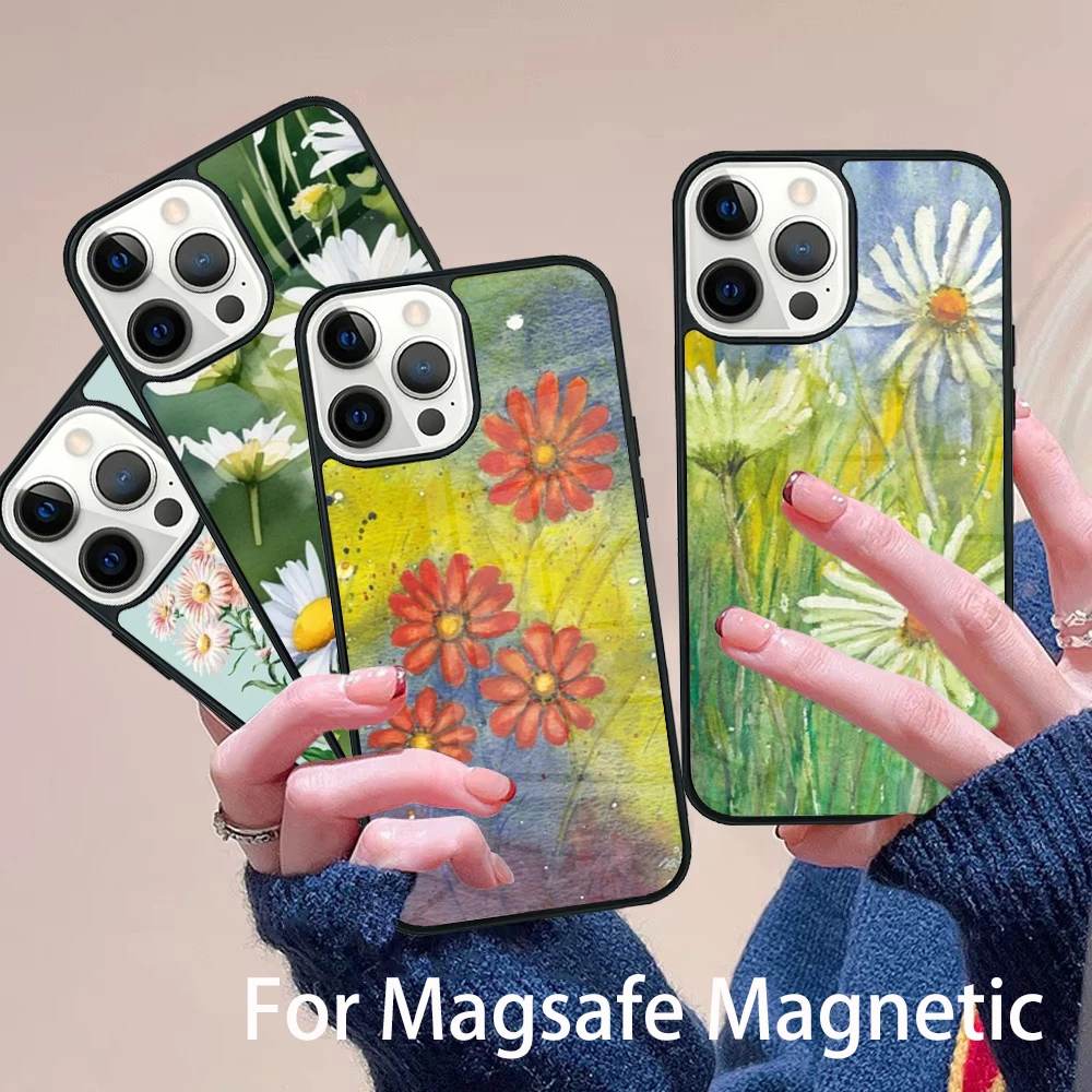 

Daisy Watercolor Phone Case Magesafe Magnetic Wireless Charge Cover For IPhone 16 11 12 13 14 15 Pro Max Plus Mini