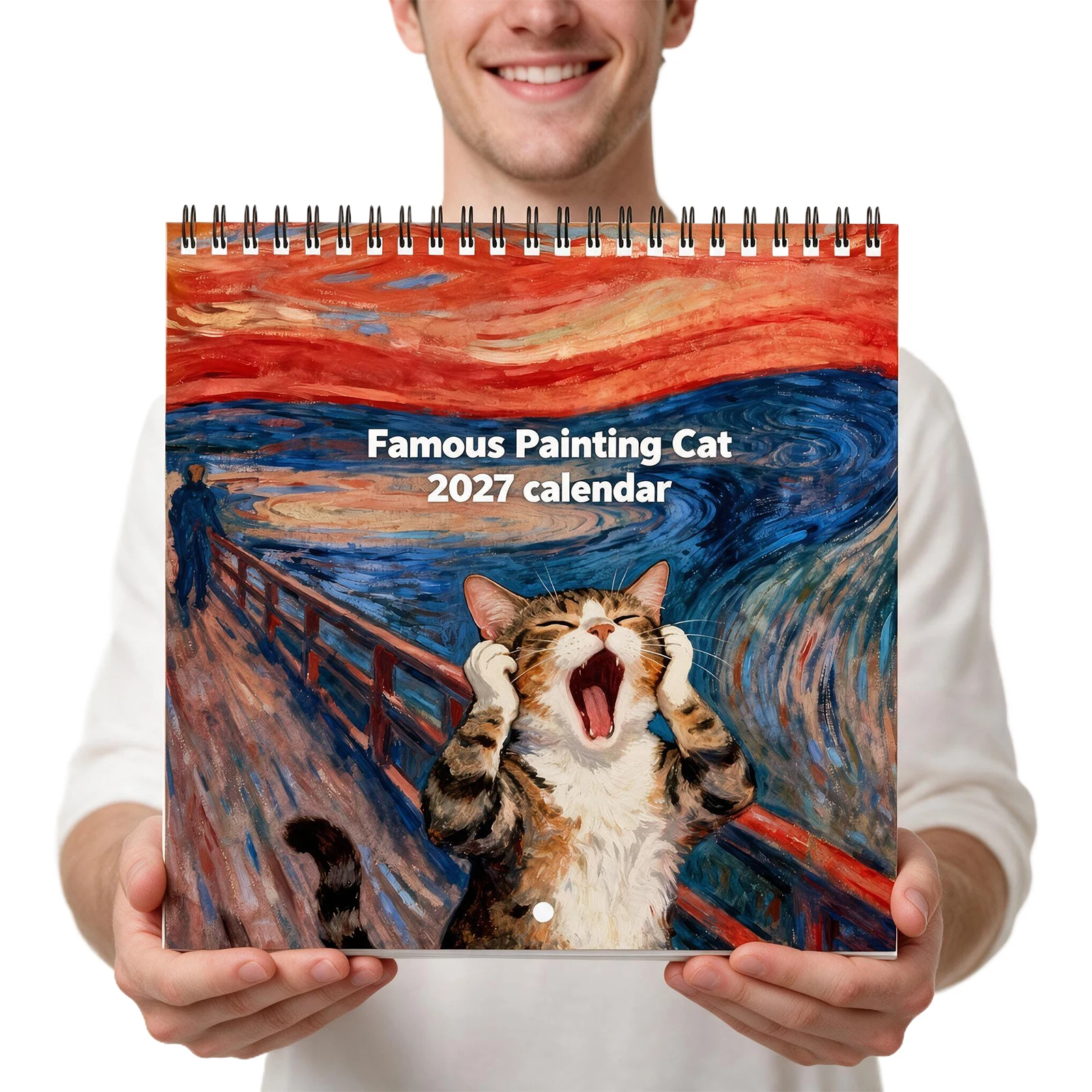2027 Screaming Cat Wall Calendar 12 Monthly Pages Funny Art Prints Cat Lover Gift 8.27x8.27in