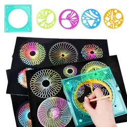 5 in 1 Spiral Art Gear Geometric Ruler Magic Rainbow Scratch Paper Kids DIY Drawing Toys Spiral Curve Painting Stencils Template