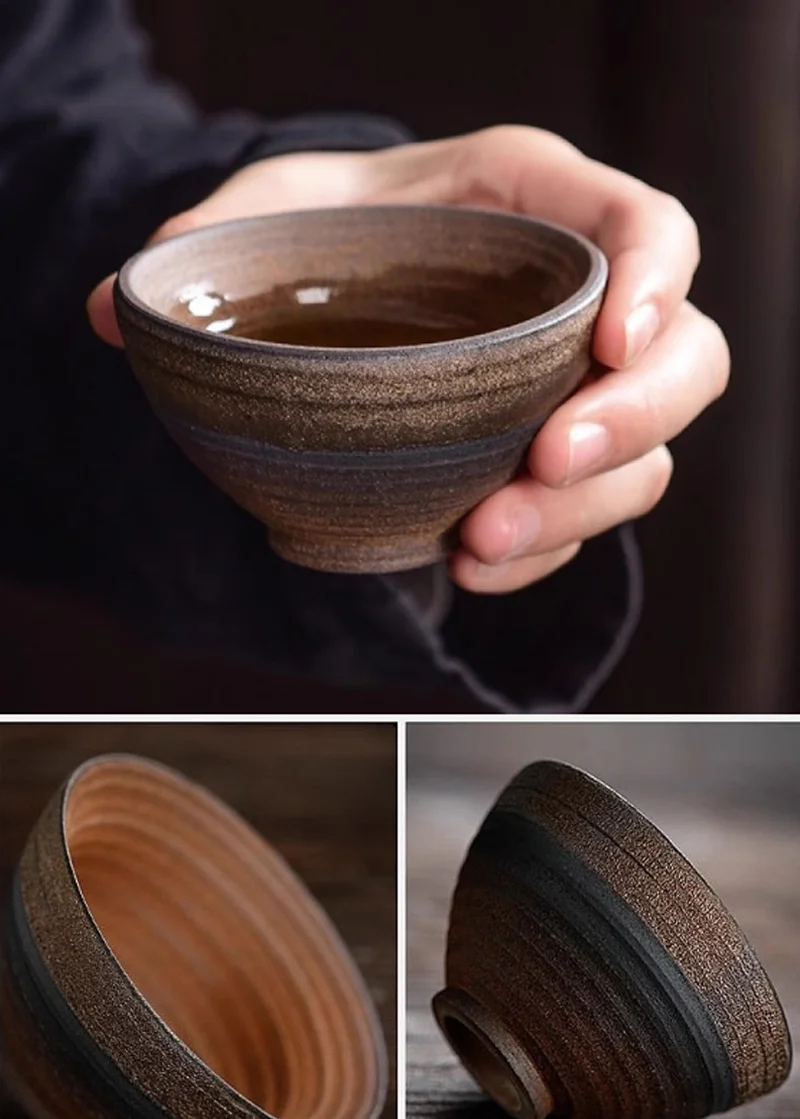 Japanese Tea Cup Handmade Rough Ceramic Coffee Cup Kung Fu Teaware Accessories Vintage Stoneware Ancient Single Cups