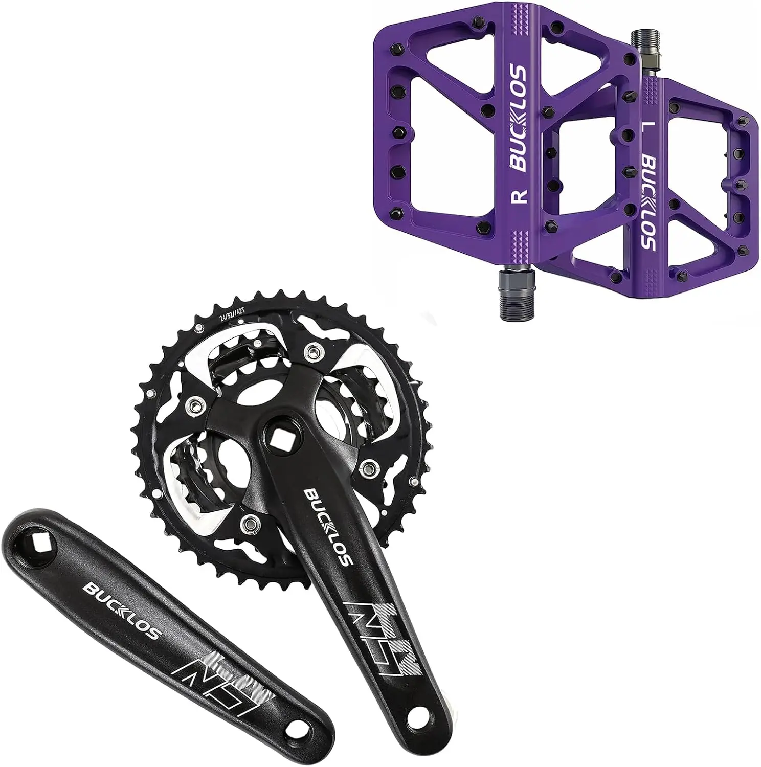 

MTB Crankset Square Taper with 22/24/26/32/38/42/44T Chainring Set and BMX Pedal Mountain Bike Pedals Flat MTB Pedals, Lightweig