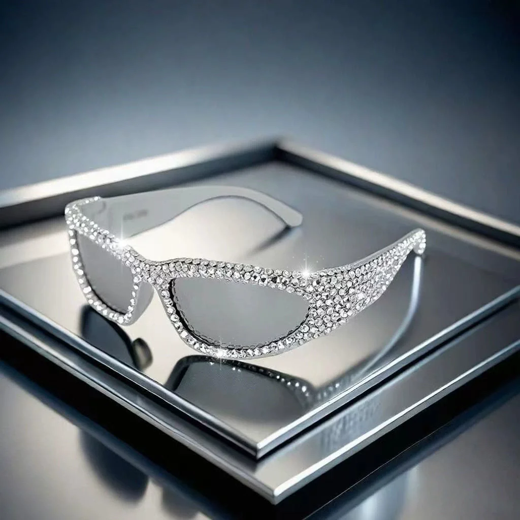 

y2k Full Rhinestone Super Shining Sliver Sunglasses Exaggerated Dense Diamond Bling Shades for Sparkle Party Lunettes de soleil