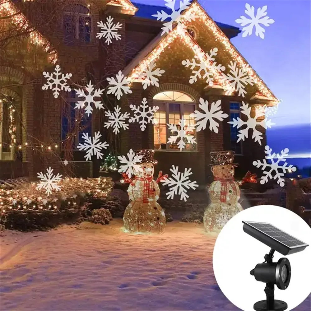 Solar LED Projector Moving Snowflake Disco Light Waterproof Christmas Stage Lamp Outdoor Garden Landscape Lighting