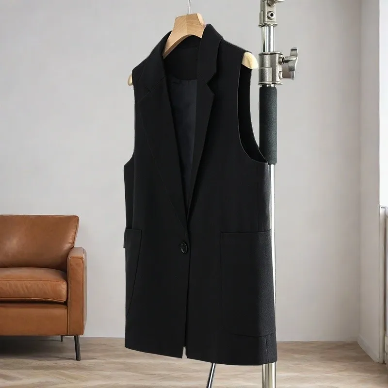 

Women's Beige Sleeveless Suit Vest 2026 Spring Autumn Loose Coats New Design High Quality Waistcoat For Women Outwear