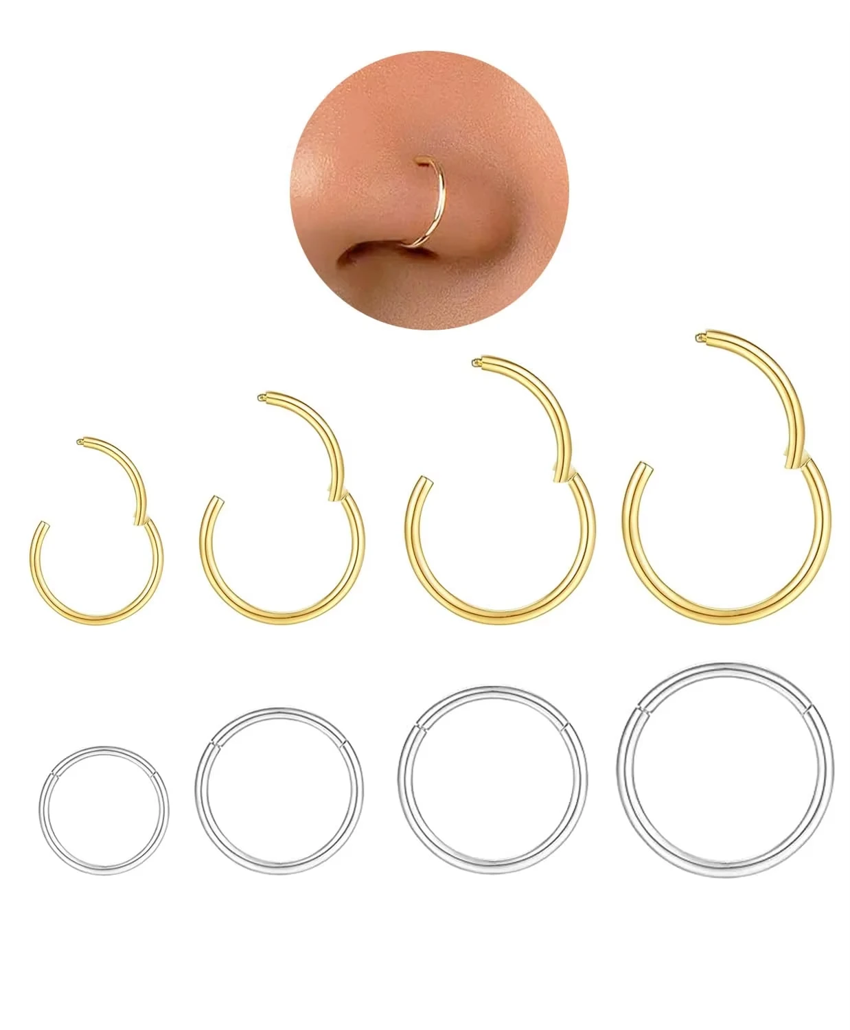 18G 316L Chirurgischer Stahl Nasenring, Knorpel-Creolen für Damen und Herren, Piercing-Schmuck 6mm/8mm/10mm/12mm – Detail 1