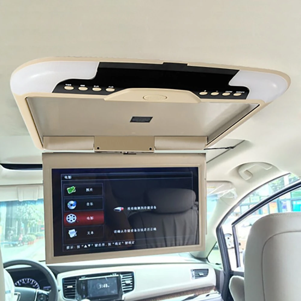 12.1 인치 자동차 천장 모니터, 1080P 12.1 인치 TFT LCD 자동차 모니터, 지붕 마운트 MP5 플레이어 지지대 USB 및 SD 12V 자동차 플립 다운 모니터