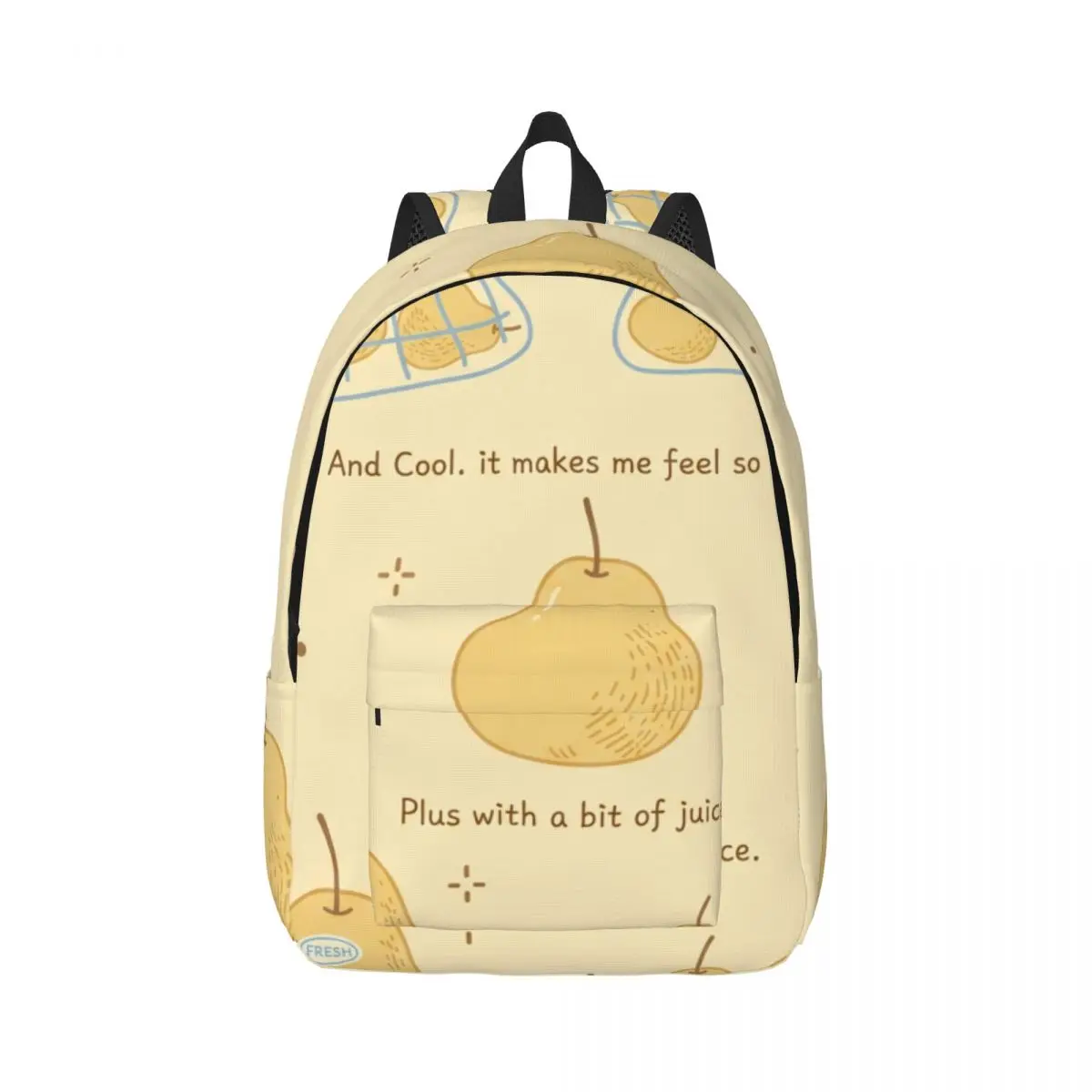 Lovely Casual Backpack Tossed Pear Characters Whimsical Cute Pale Yellow Green Daypack for College Class Weekend Gift Travel Men