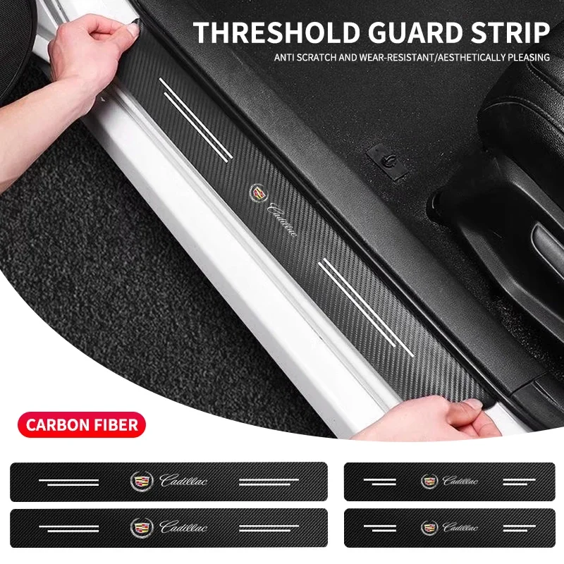 4 Peças de Acessórios para Carro, Protetor de Soleira de Porta, Adesivos de Fibra de Carbono para Cadillac Escalade CTS ATS SRX STS XT5 XT4 XT6 XTS CT4
