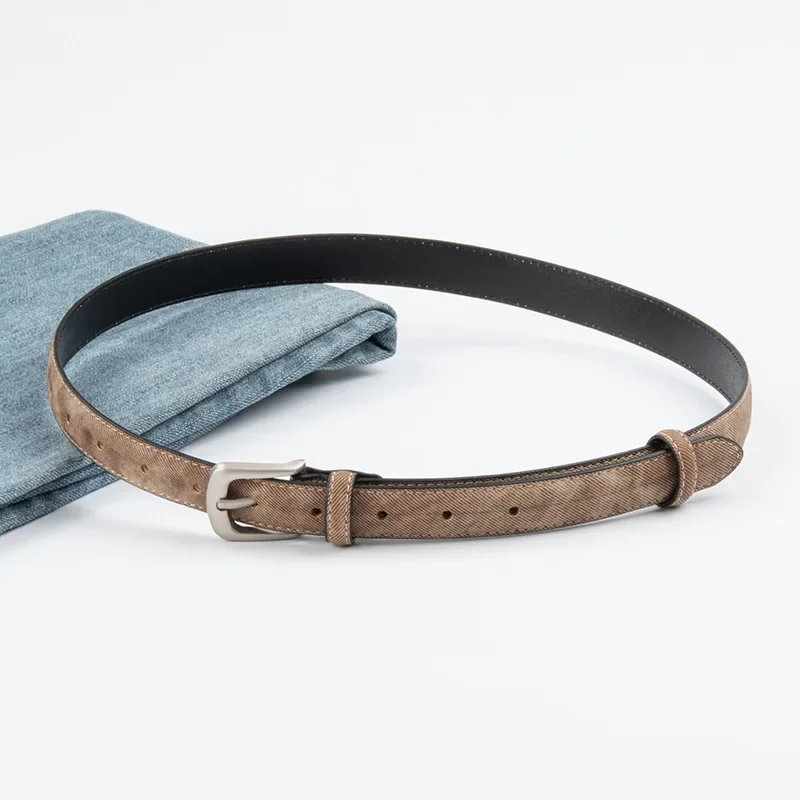 2024 Nieuwe Echte Leren Denim Dames Riem Koeienhuid Gecombineerd Met Jeans Casual Broek Riem Modieuze Eenvoudige En Veelzijdige Riem