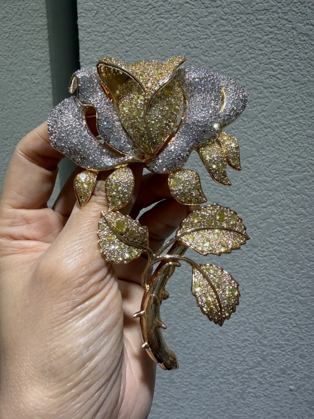 yellow rose flower brooch big size copper with cubic zircon fashion women jewelry