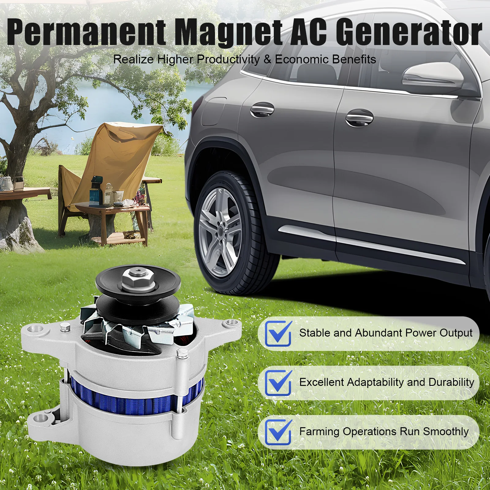 

1200W 12V Permanent Magnet AC Generator Pure Copper Alternator for Agricultural Vehicle, Tractor, Power Tools