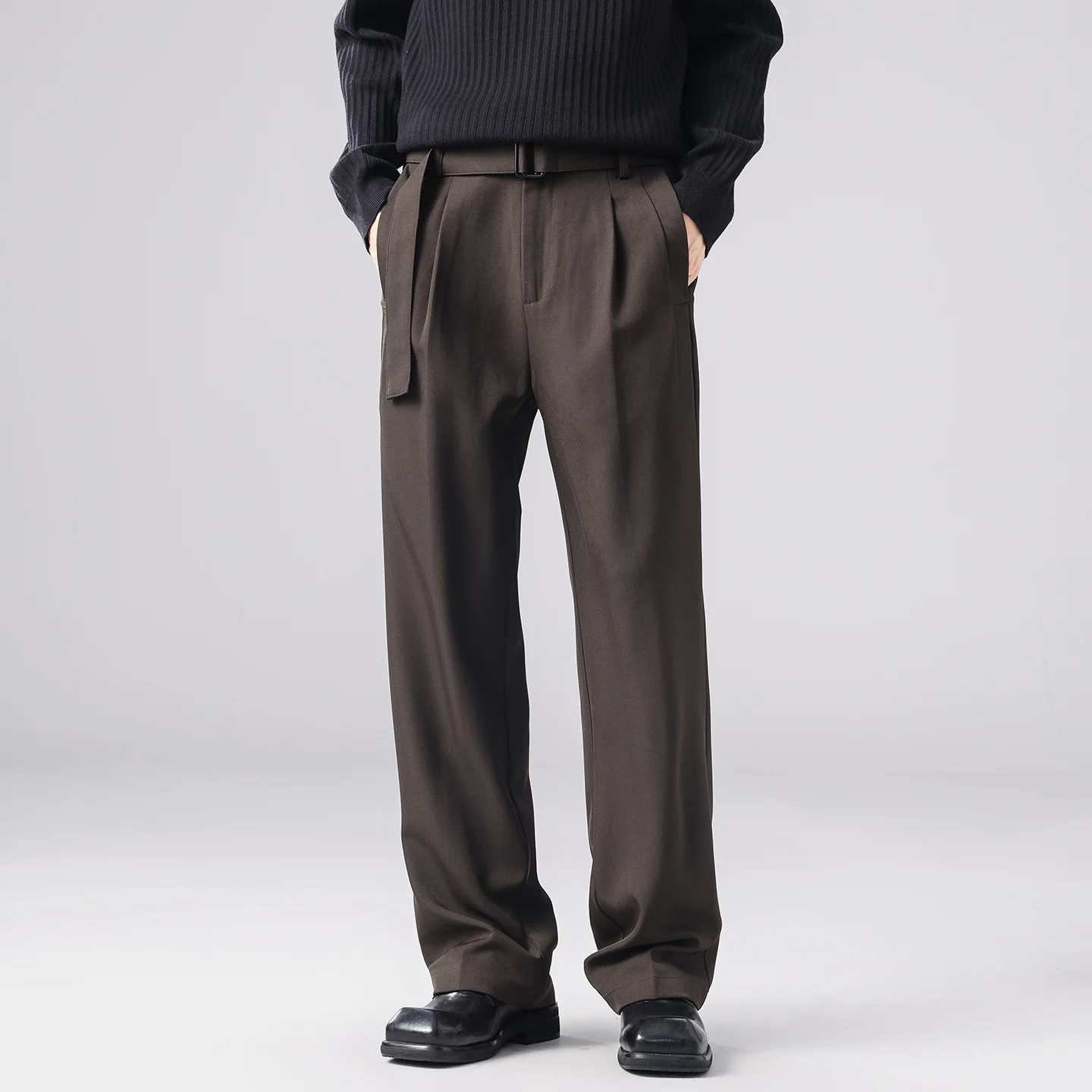 

Мужской корейский модный деловой повседневный свободный винтажный ремень с широкими штанинами, прямой пригородный костюм, брюки, мужские уличные мешковатые брюки