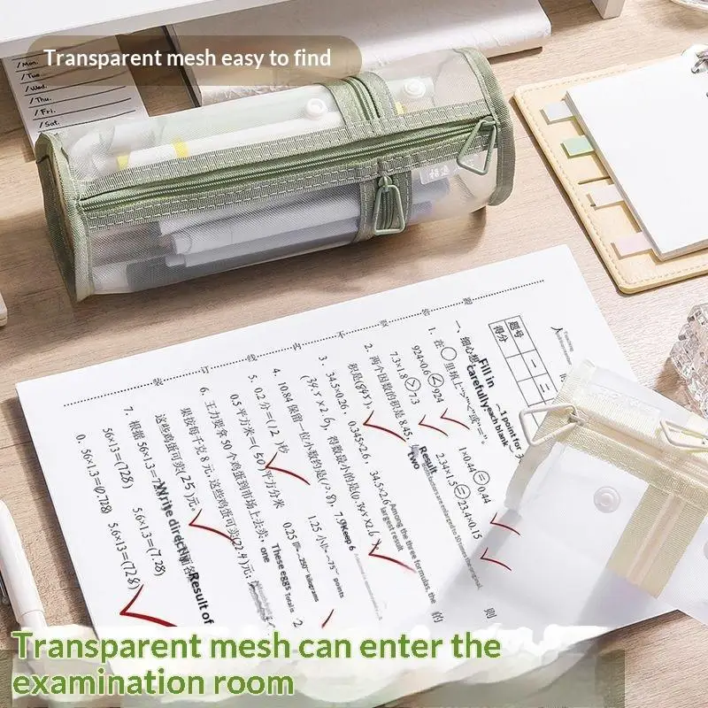 Einfache Transparente Netz-Federtasche mit Großer Kapazität, Atmungsaktiver Schreibwaren-Organizer, Tragbare Stifttasche für Schule und Büro – Detail 6