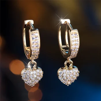 White Zircon Stone Love Heart Hoop Earring