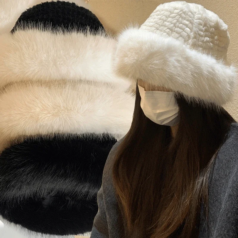Autumn And Winter 2024 New Women's Fashion Fur Cap Fur Hat Fur Hats Mongolian Hat Brimless Plush Fluffy Skiing Riding Warm Caps