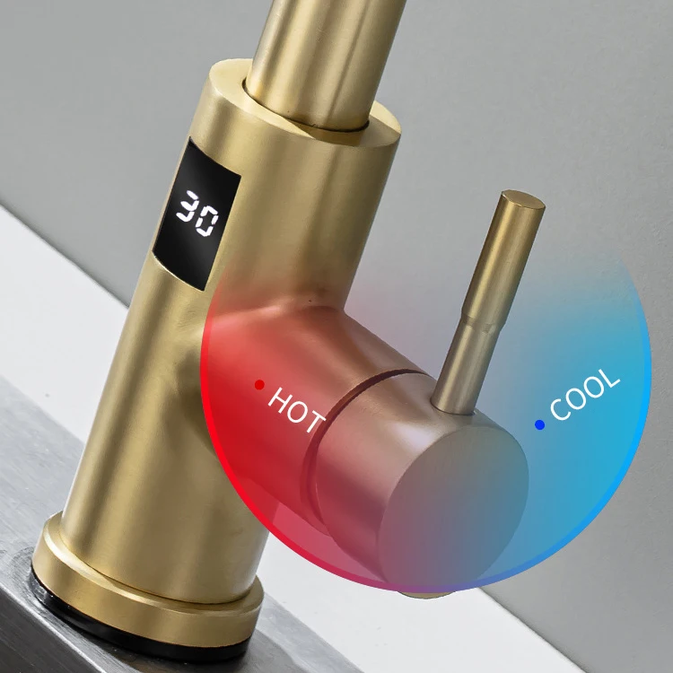 Touch Digital Kitchen Faucet Brushed Gold Hot Cold Kitchen Sink Mixer Tap Stainless Steel Smart Digital Touch on Kitchen Faucets